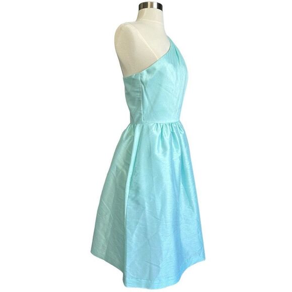 Alfred Sung One Shoulder Dupioni Belted Cocktail Dress Style D528 Sea Side - Picture 4 of 12